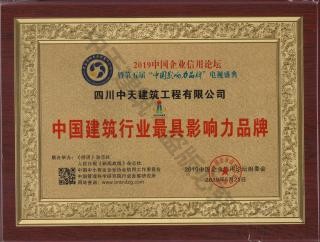 2019中國建筑行業最具影響力品牌